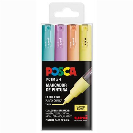 182634849 POSCA MARCADOR  PC-1M/4C NO PERMANENTE PUNTA FINA 0.7-1MM COLORES SURTIDOS PASTEL -4U-