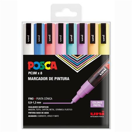 182634850 POSCA MARCADOR  PC-3M/8C NO PERMANENTE PUNTA FINA 0.9MM-1.3MM COLORES SURTIDOS PASTEL -8U-