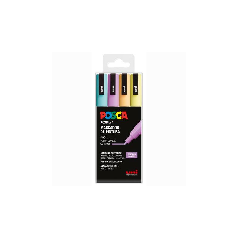 182634851 POSCA MARCADOR  PC-3M/4C NO PERMANENTE PUNTA FINA 0.9MM-1.3MM COLORES SURTIDOS PASTEL -4U-