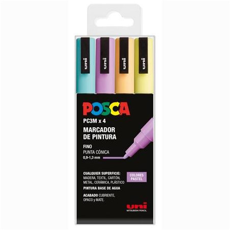 182634851 POSCA MARCADOR  PC-3M/4C NO PERMANENTE PUNTA FINA 0.9MM-1.3MM COLORES SURTIDOS PASTEL -4U-