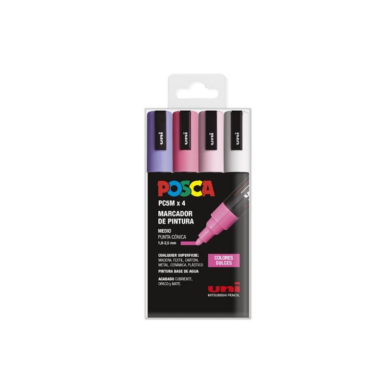 182634852 POSCA MARCADOR  PC-5M/4C NO PERMANENTE 1.8MM-2.5MM COLORES SURTIDOS DULCES -ESTUCHE 4U-