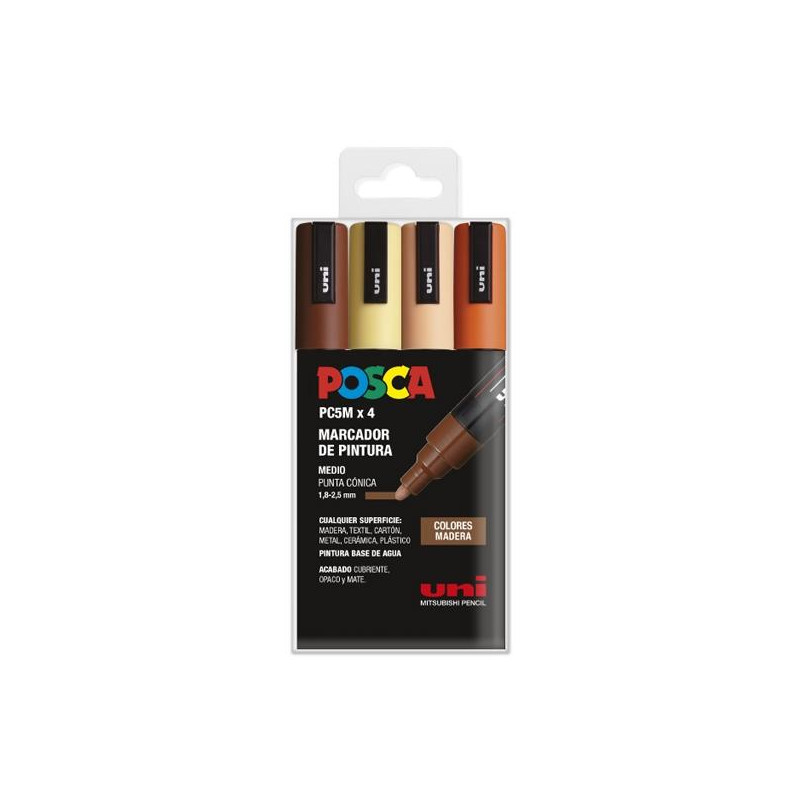 182634853 POSCA MARCADOR  PC-5M/4C NO PERMANENTE 1.8MM-2.5MM COLORES SURTIDOS MADERA -ESTUCHE 4U-