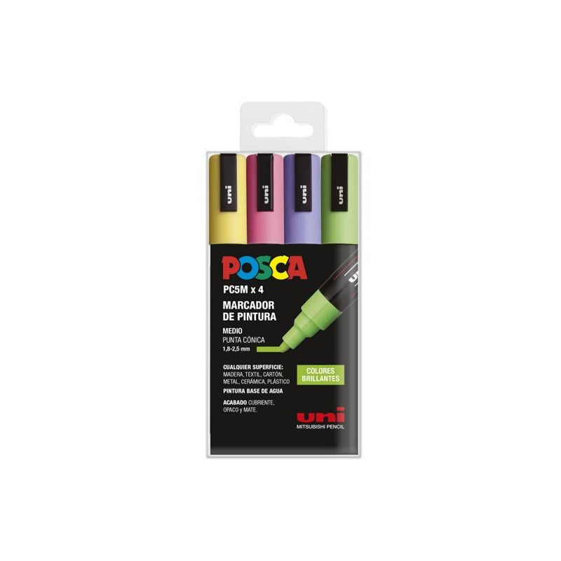 182634854 POSCA MARCADOR  PC-5M/4C NO PERMANENTE 1.8MM-2.5MM COLORES SURTIDOS BRILLANTES -ESTUCHE 4U-