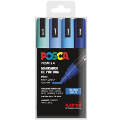 182634855 POSCA MARCADOR  PC-5M/4C NO PERMANENTE 1.8MM-2.5MM COLORES SURTIDOS AZULES -ESTUCHE 4U-