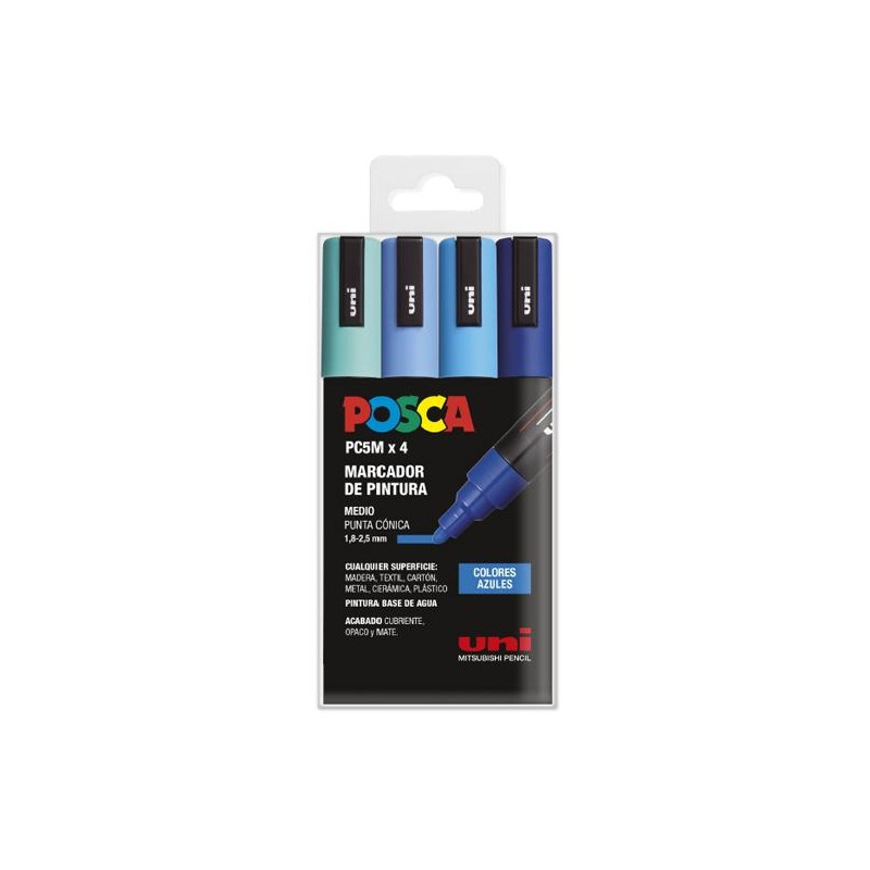 182634855 POSCA MARCADOR  PC-5M/4C NO PERMANENTE 1.8MM-2.5MM COLORES SURTIDOS AZULES -ESTUCHE 4U-