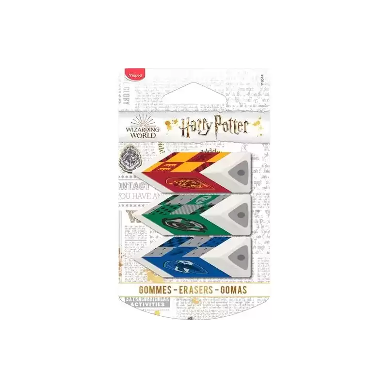119514 MAPED GOMA HARRY POTTER 3 CASAS DE HOWARTS TRIANGULAR EN BLISTER DE 3