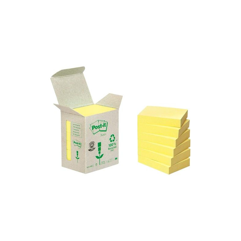 7100172254 POST-IT BLOC NOTAS ADHESIVAS RECICLADAS 100H 38X51 CANARY YELLOW PAQUETE 6 UD