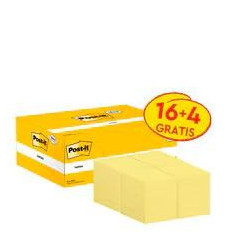 7100172332 POST-IT BLOC NOTAS ADHESIVAS 653 100H 38X51 (NO ENCELOFANADOS) CANARY YELLOW PAQUETE 16 UD + 4 UD GRATIS