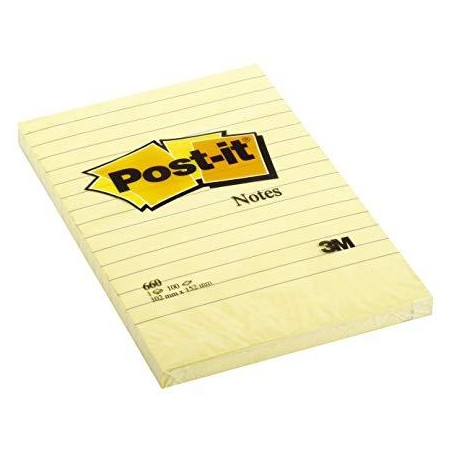 7100172753 POST-IT BLOCS NOTAS ADHESIVAS CANARY YELLLOW FORMATO XL CON LINEAS 100 HOJAS 102X152 -PACK 6-