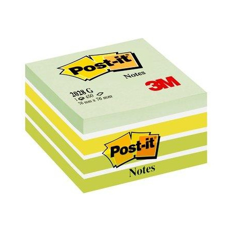 7100200375 POST-IT CUBO DE NOTAS MULTICOLOR 5X90 HOJAS 76X76 TONOS VERDE PASTEL