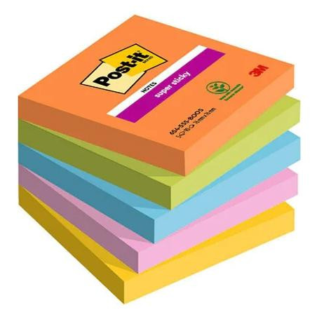 7100258933 POST-IT BLOCS NOTAS SUPER STICKY 90 HOJAS 4 COLORES NEÓN LUGARES BOOST 76X76 5 BLOCS