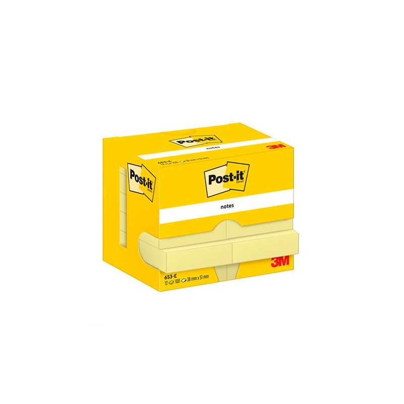 7100290163 POST-IT BLOC NOTAS ADHESIVAS 653 100H 38X51 CANARY YELLOW PAQUETE 12 UD