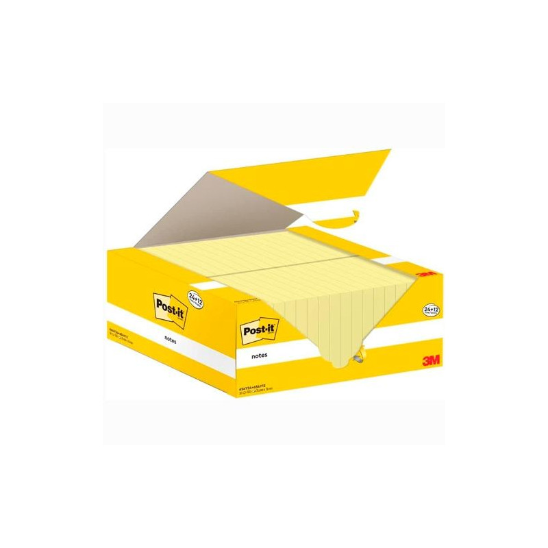 7100290182 POST-IT BLOC NOTAS 654 CANARY YELLOW 100H 76X76 PAQUETE 24 UD + 12 UD GRATIS