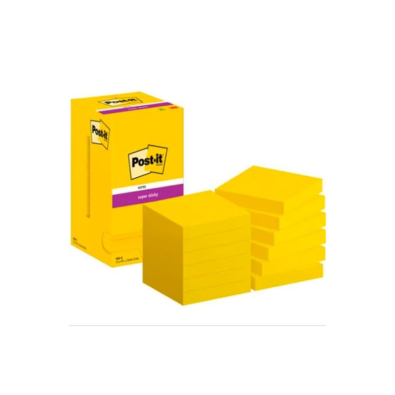 7100290189 POST-IT BLOC NOTAS ADHESIVAS 654 SUPER STICKY 90H 76X76 ULTRA AMARILLO PAQUETE 12 UD