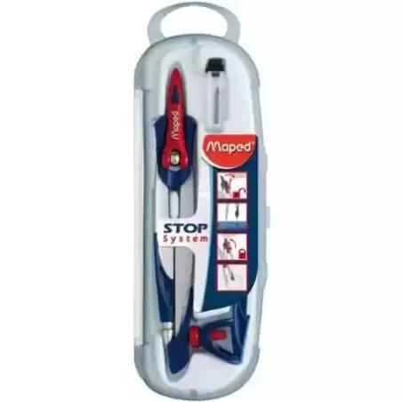 196100 MAPED COMPÁS STOP SYSTEM CON ADAPTADOR ESTUCHE DE 3 PIEZAS
