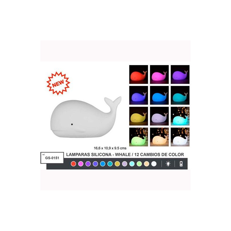 GS-0151 ROYMART LÁMPARA DE SILICONA BALLENA 12 CAMBIOS DE COLOR