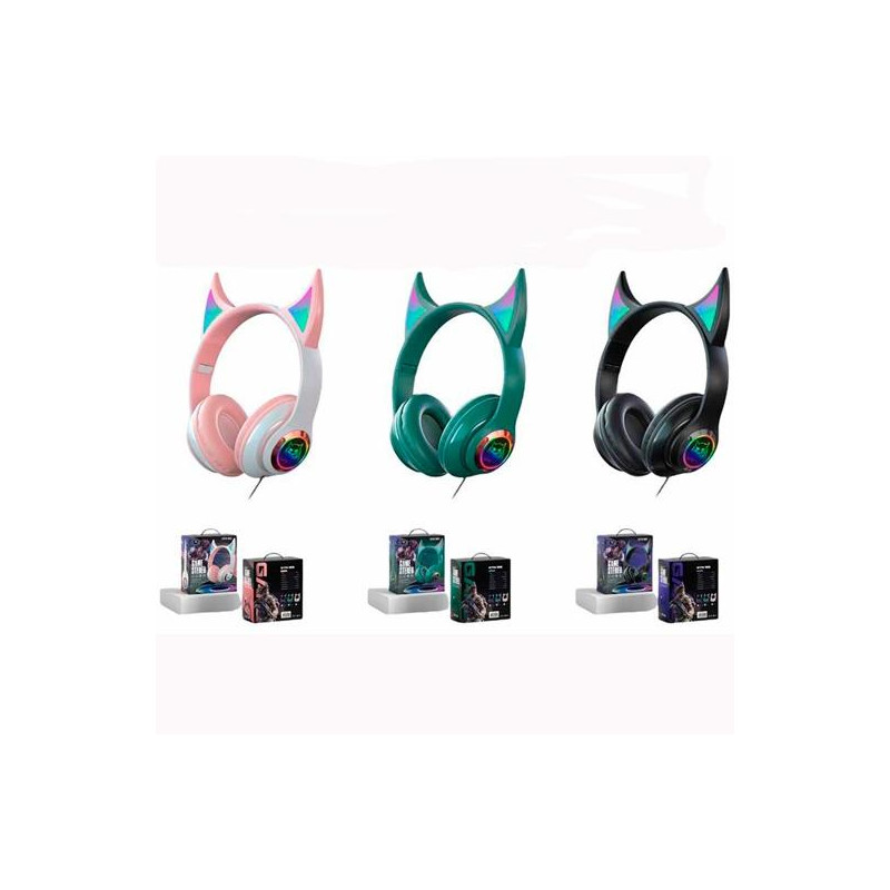 AB-169 ROYMART AURICULARES GAMERS PODS ESTEREO C/CABLE Y LUCES DE NEÓN COLORES SURTIDOS