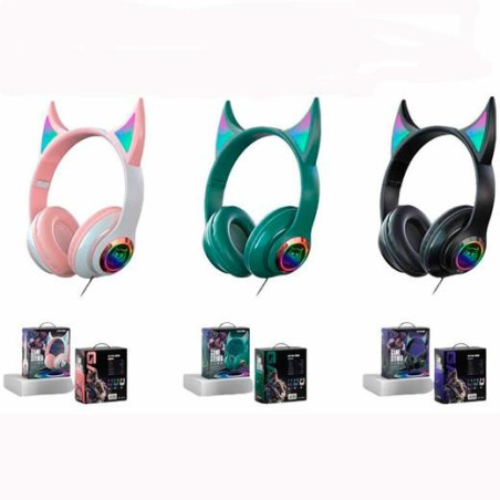 AB-169 ROYMART AURICULARES GAMERS PODS ESTEREO C/CABLE Y LUCES DE NEÓN COLORES SURTIDOS