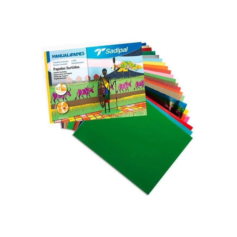 S0400001 SADIPAL PAPELES SURTIDOS PARA MANUALIDADES 32X24CM PACK 42 HOJAS COLORES