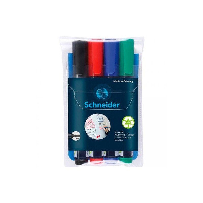 SH129084 SCHNEIDER MARCADOR PIZARRA BLANCA MAXX 290 + 1 GRATIS RECARGABLE ESTUCHE DE 4 C/SURTIDOS