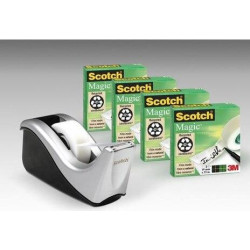 7100040322 SCOTCH DISPENSADOR C60 NEGO/PLATA + 4 ROLLOS CINTA SCOTCH MAGIC 19MMX33M