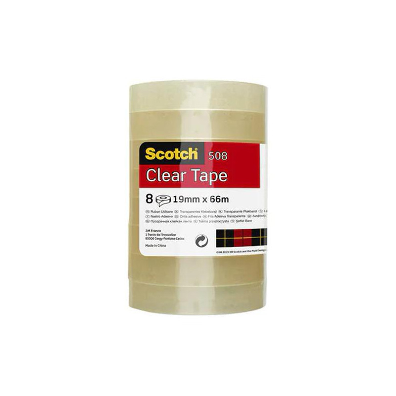 7100213204 SCOTCH CINTA TRANSPARENTE 508 ROLLO 19MM X 66M PACK 8U