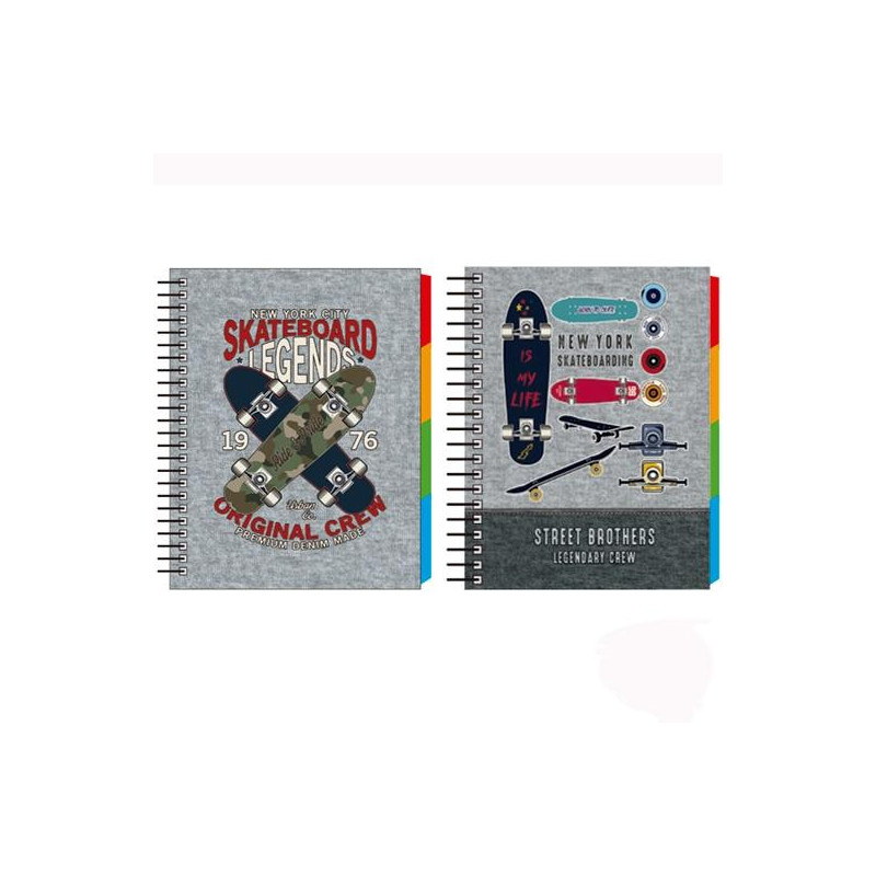 18106220 SENFORT CUADERNO ESPIRAL A5 120H 4 SEPARADORES T/DURA SKATEBOARD SURTIDO