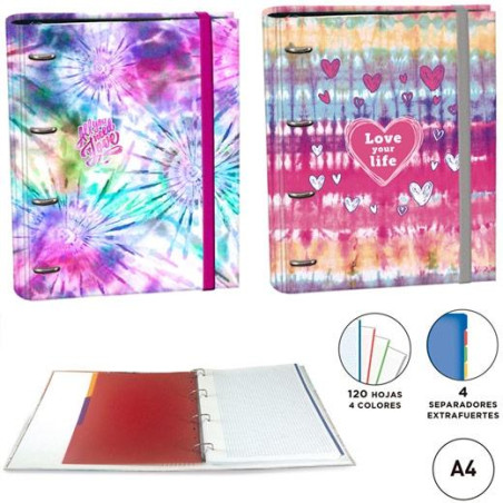 18404230 SENFORT CARPETA ANILLAS 4 X 30MM RINGBOOK C/RECAMBIO 120H A4 4 BANDAS COLOR 4 SEPARADORES TIE DYE SURTIDO