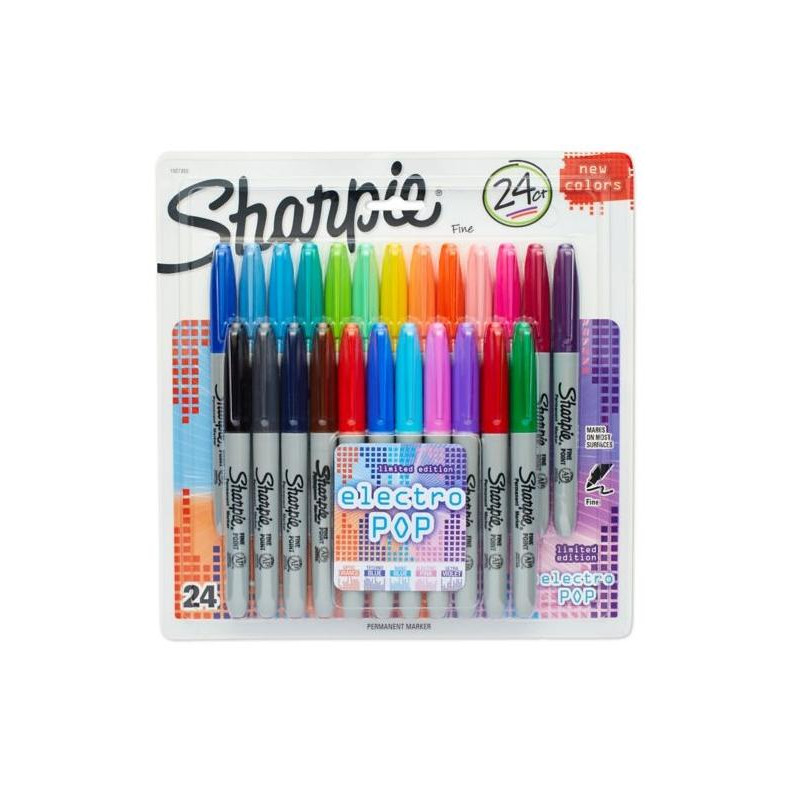 1940862 SHARPIE ROTULADOR PERMANENTE ELECTRO POP FINE COLORES SURTIDOS BLÍSTER 24 UD