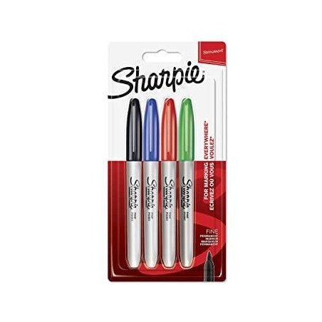 1985858 SHARPIE MARCADOR PERMANENTE FINE PUNTA REDONDA 0.9MM C/SURTIDOS BÁSICOS BLISTER 4 UD