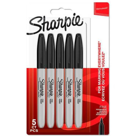 1986051 SHARPIE MARCADOR PERMANENTE PUNTA FINA NEGRO BLÍSTER 5 UD