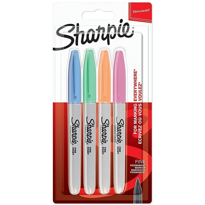 2065402 SHARPIE MARCADOR PERMANENTE FINE PUNTA REDONDA 0.9MM C/SURTIDOS PASTEL BLÍSTER 4 UD