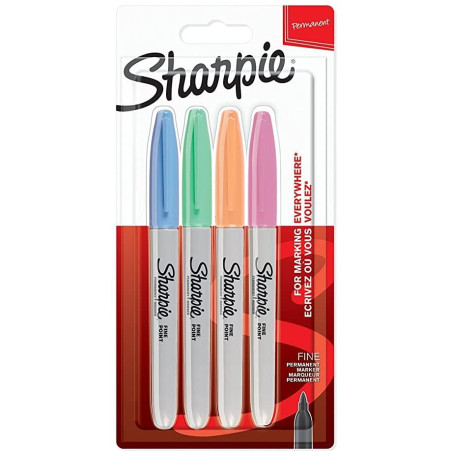 2065402 SHARPIE MARCADOR PERMANENTE FINE PUNTA REDONDA 0.9MM C/SURTIDOS PASTEL BLÍSTER 4 UD