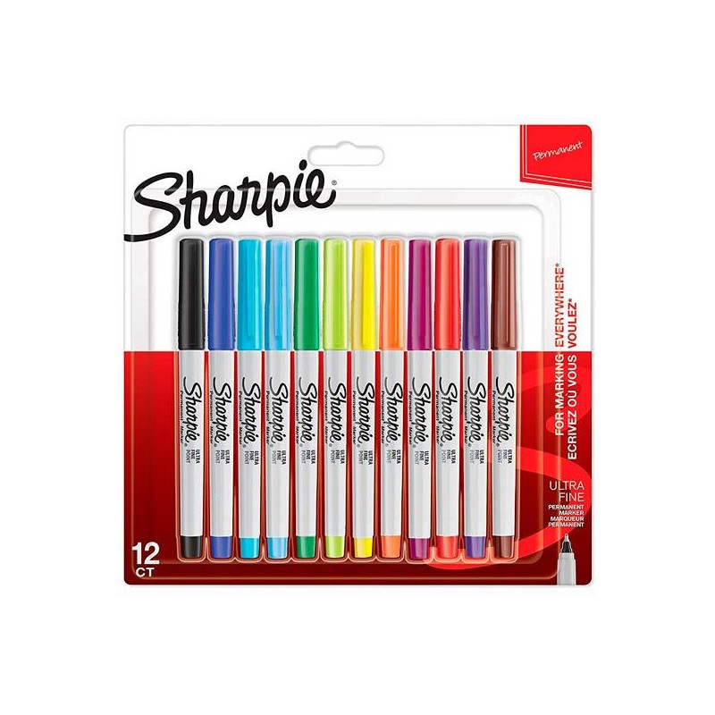 2065408 SHARPIE ROTULADOR PERMANENTE PUNTA ULTRAFINA C/SURTIDOS BLÍSTER 12 UD