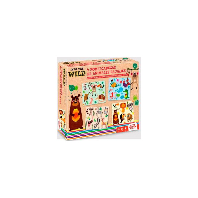 108661199 SHUFFLE 4 PUZZLES ANIMALES SALVAJES PARA NIÑOS +3 AÑOS