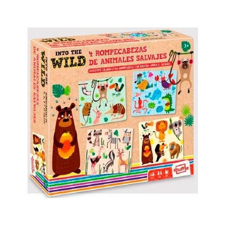 108661199 SHUFFLE 4 PUZZLES ANIMALES SALVAJES PARA NIÑOS +3 AÑOS