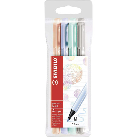 488/4-02 STABILO ROTULADORES PARA ESCRITURA POINTMAX PUNTA M C/SURTIDOS PASTEL ESTUCHE 4 UD