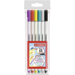 568/06-11 STABILO ROTULADORES PEN 68 BRUSH C/SURTIDOS ESTUCHE PLÁSTICO 6 UD