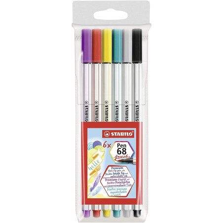 568/06-11 STABILO ROTULADORES PEN 68 BRUSH C/SURTIDOS ESTUCHE PLÁSTICO 6 UD