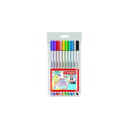 568/10-11 STABILO ROTULADORES PEN 68 BRUSH C/SURTIDOS ESTUCHE PLÁSTICO 10 UD