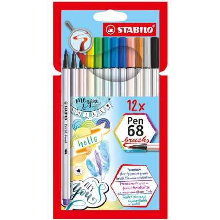 568/12-21 STABILO ROTULADORES PEN 68 BRUSH C/SURTIDOS ESTUCHE 12 UD