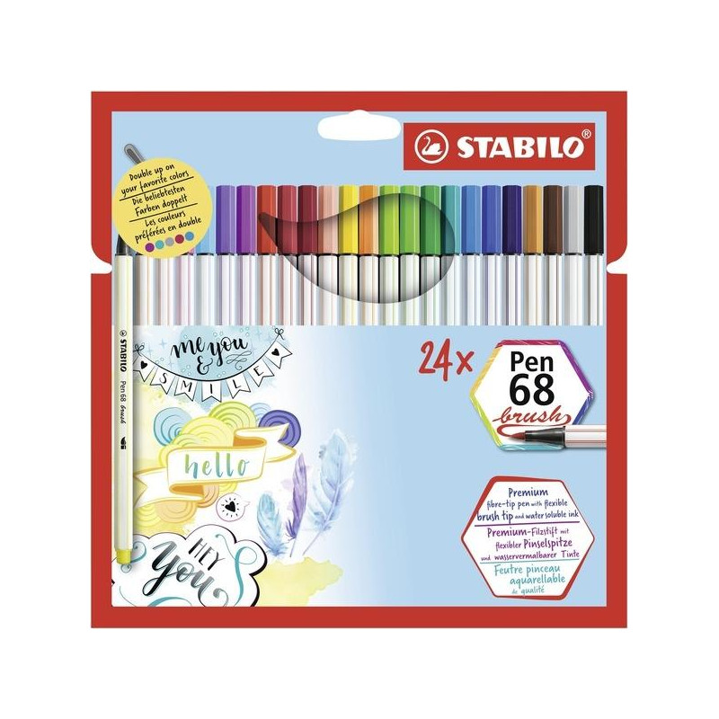 568/24-211 STABILO ROTULADORES PEN 68 BRUSH C/SURTIDOS ESTUCHE 24 UD