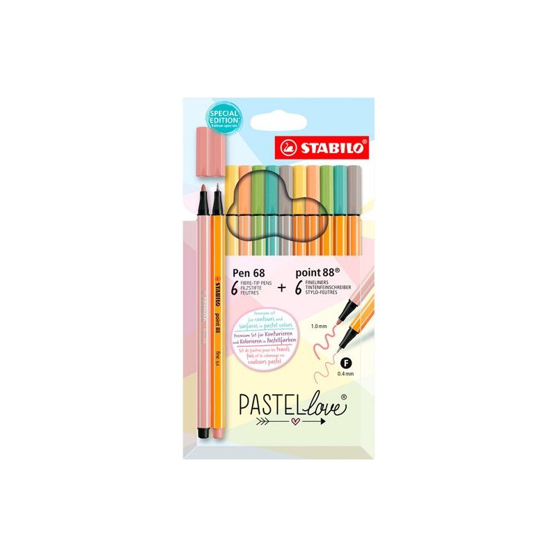 6888/12-7-7 STABILO ROTULADORES PEN 68 Y POINT 88 PASTELLOVE C/SURTIDOS PASTEL ESTUCHE 12 UD