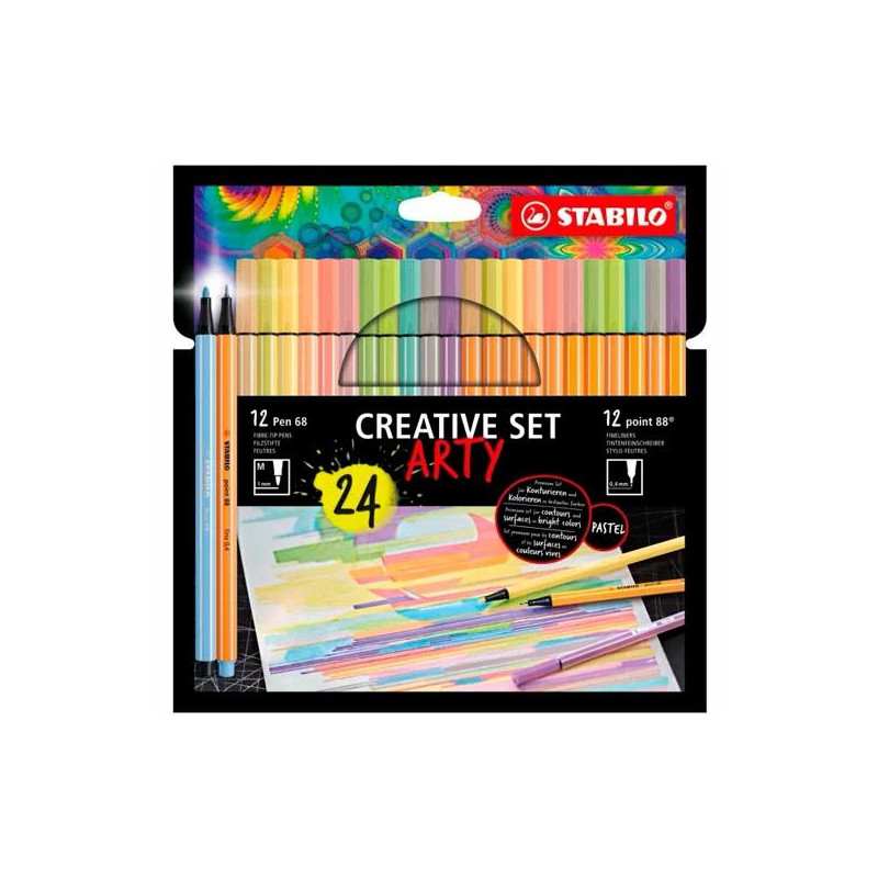 8868/24-1-20-6 STABILO CREATIVE SET ARTY CON 12 POINT 88 + 12 PEN 68 COLORES SURTIDOS ESTUCHE 24 UD