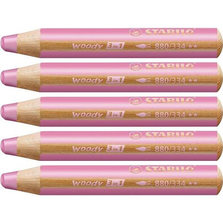 880/334 STABILO LÁPICES DE COLORES WOODY 3 EN 1 ROSA ESTUCHE 5 UD