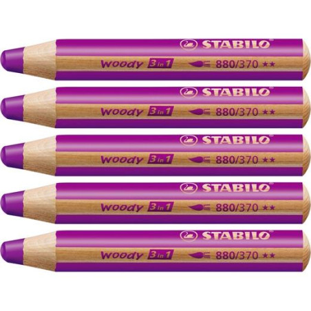 880/370 STABILO LÁPICES DE COLORES WOODY 3 EN 1 LILA ESTUCHE 5 UD