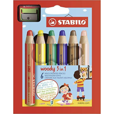 8806-2 STABILO LÁPICES DE COLORES WOODY 3 EN 1 C/SURTIDOS ESTUCHE 6 UD + 1 SACAPUNTAS