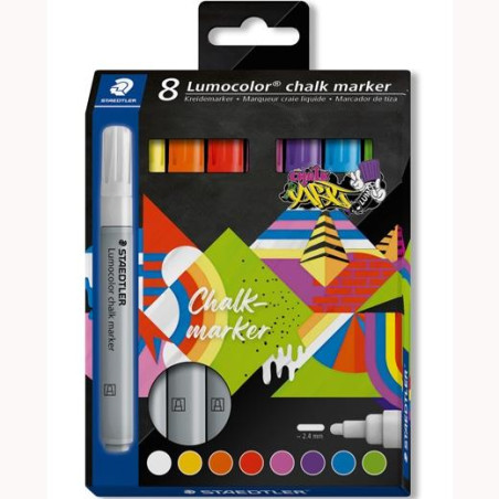 344 C8 STAEDTLER MARCADOR DE TIZA LÍQUIDA LUMOCOLOR 344 C/SURTIDOS ESTUCHE 8 UD