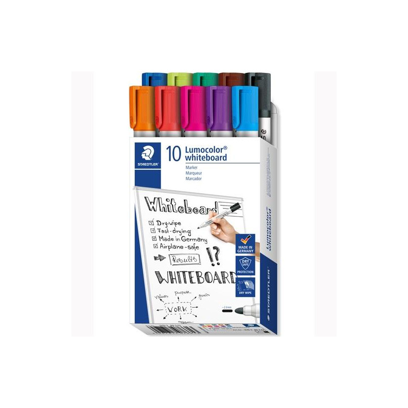 351 B10 STAEDTLER MARCADORES PIZARRA BLANCA LUMOCOLOR 351 PUNTA REDONDA C/SURTIDOS ESTUCHE 10 UD