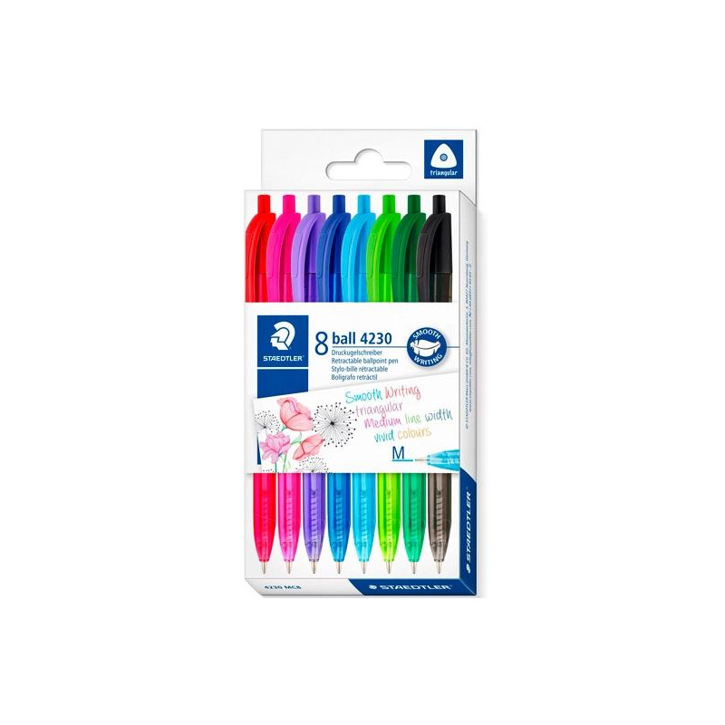 4230 MC8 STAEDTLER BOLÍGRAFO RETRÁCTIL BALL 4230 M 1.0MM TRIANGULAR C/SURTIDOS ESTUCHE 8 UD